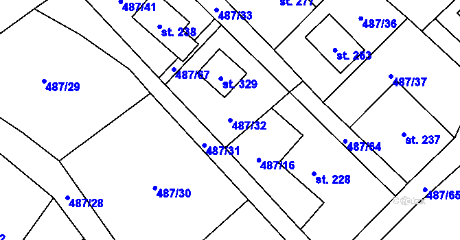 Parcela st. 487/32 v KÚ Nová Ves pod Přimdou, Katastrální mapa