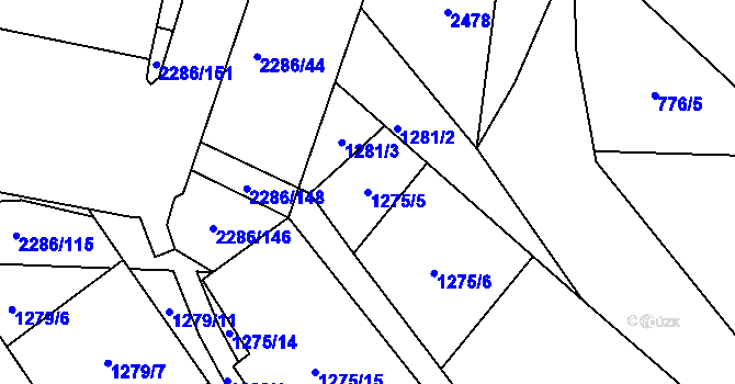 Parcela st. 1275/5 v KÚ Přimda, Katastrální mapa