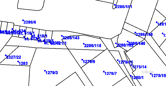 Parcela st. 2286/115 v KÚ Přimda, Katastrální mapa