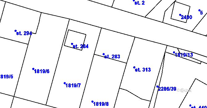 Parcela st. 283 v KÚ Přimda, Katastrální mapa