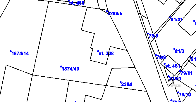 Parcela st. 308 v KÚ Přimda, Katastrální mapa