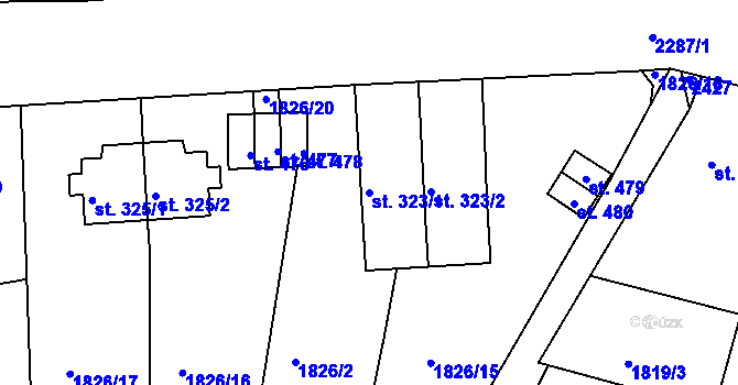 Parcela st. 323/1 v KÚ Přimda, Katastrální mapa