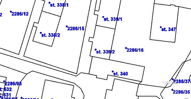 Parcela st. 339/2 v KÚ Přimda, Katastrální mapa