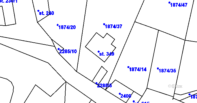 Parcela st. 349 v KÚ Přimda, Katastrální mapa