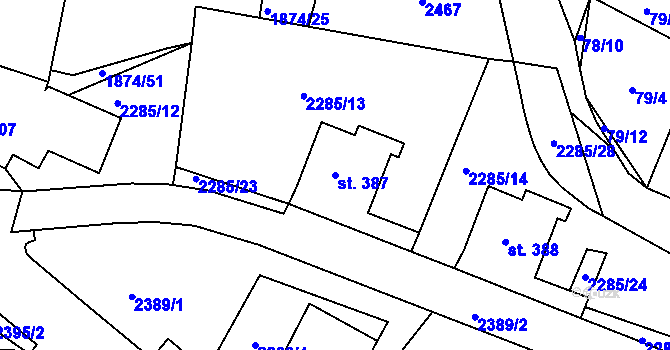 Parcela st. 387 v KÚ Přimda, Katastrální mapa