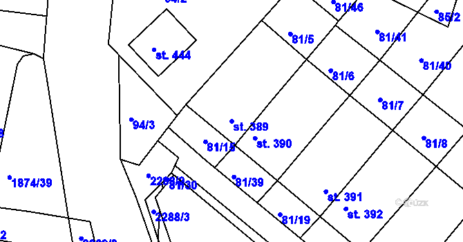 Parcela st. 389 v KÚ Přimda, Katastrální mapa