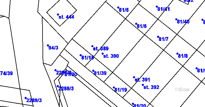 Parcela st. 390 v KÚ Přimda, Katastrální mapa