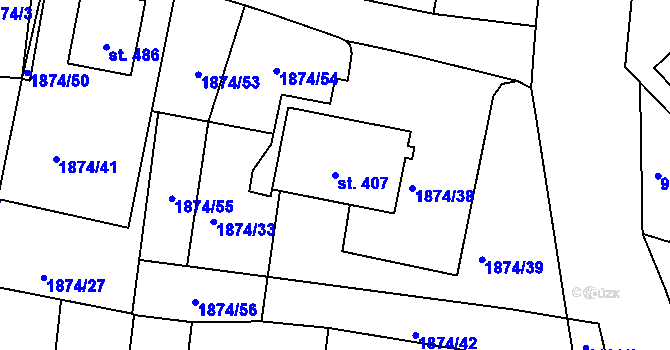 Parcela st. 407 v KÚ Přimda, Katastrální mapa