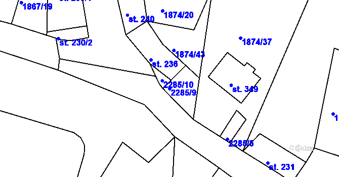 Parcela st. 2285/9 v KÚ Přimda, Katastrální mapa