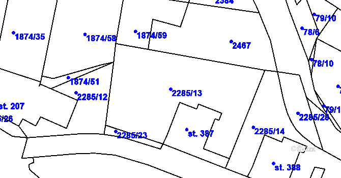 Parcela st. 2285/13 v KÚ Přimda, Katastrální mapa