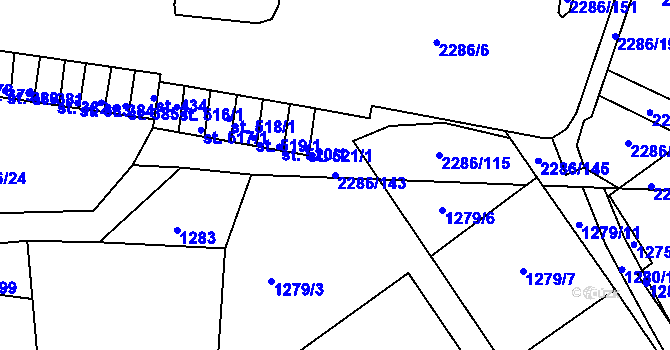 Parcela st. 2286/143 v KÚ Přimda, Katastrální mapa