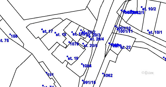 Parcela st. 20/5 v KÚ Přímětice, Katastrální mapa