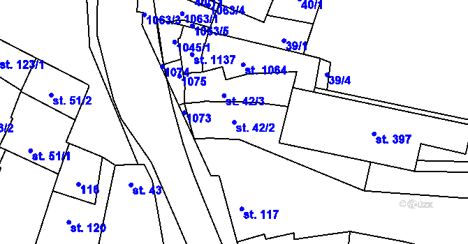 Parcela st. 42/2 v KÚ Přímětice, Katastrální mapa