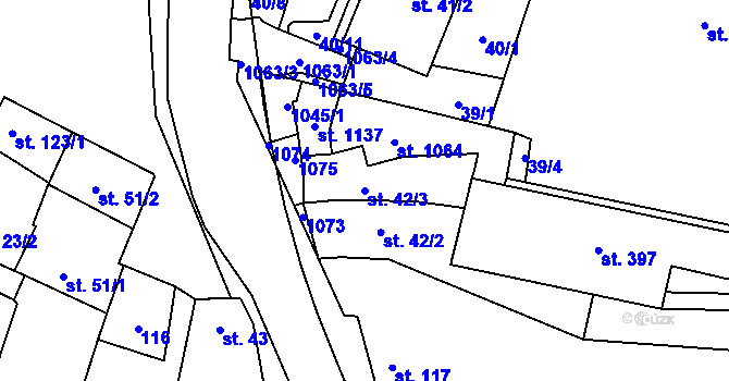 Parcela st. 42/3 v KÚ Přímětice, Katastrální mapa