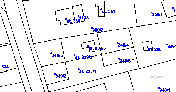 Parcela st. 233/3 v KÚ Přímětice, Katastrální mapa