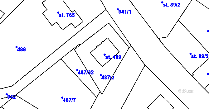 Parcela st. 409 v KÚ Přímětice, Katastrální mapa