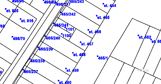 Parcela st. 457 v KÚ Přímětice, Katastrální mapa