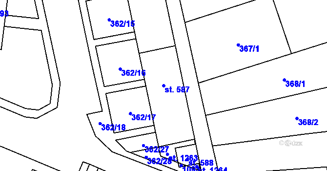 Parcela st. 587 v KÚ Přímětice, Katastrální mapa