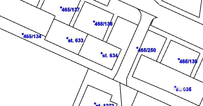 Parcela st. 634 v KÚ Přímětice, Katastrální mapa
