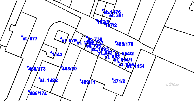 Parcela st. 652 v KÚ Přímětice, Katastrální mapa