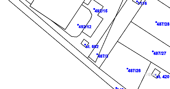 Parcela st. 692 v KÚ Přímětice, Katastrální mapa