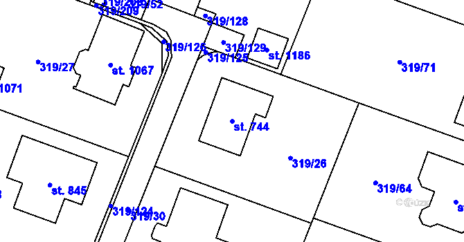 Parcela st. 744 v KÚ Přímětice, Katastrální mapa