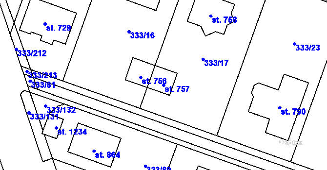 Parcela st. 757 v KÚ Přímětice, Katastrální mapa