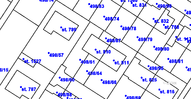 Parcela st. 810 v KÚ Přímětice, Katastrální mapa