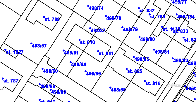 Parcela st. 811 v KÚ Přímětice, Katastrální mapa
