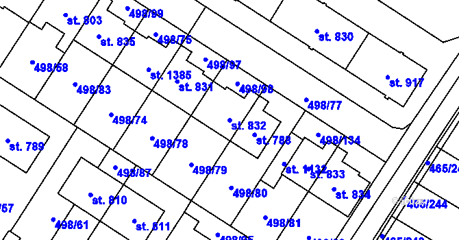 Parcela st. 832 v KÚ Přímětice, Katastrální mapa