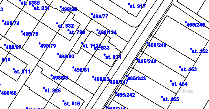 Parcela st. 834 v KÚ Přímětice, Katastrální mapa