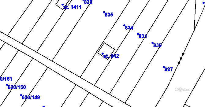 Parcela st. 842 v KÚ Přímětice, Katastrální mapa