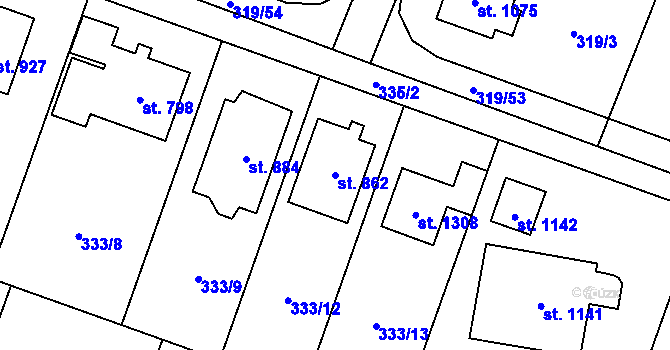 Parcela st. 862 v KÚ Přímětice, Katastrální mapa