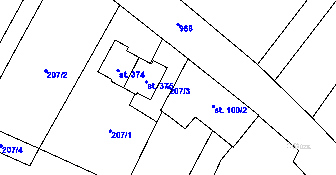 Parcela st. 207/3 v KÚ Přímětice, Katastrální mapa