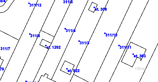 Parcela st. 311/3 v KÚ Přímětice, Katastrální mapa