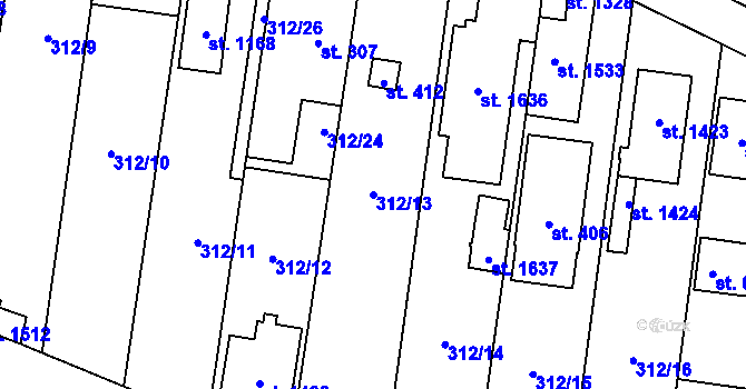 Parcela st. 312/13 v KÚ Přímětice, Katastrální mapa