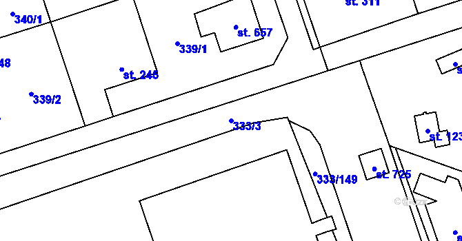 Parcela st. 333/3 v KÚ Přímětice, Katastrální mapa