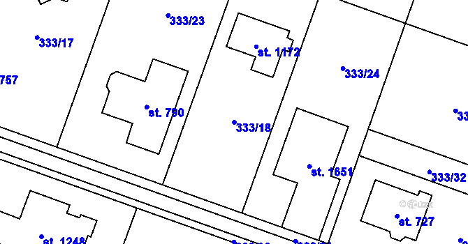 Parcela st. 333/18 v KÚ Přímětice, Katastrální mapa