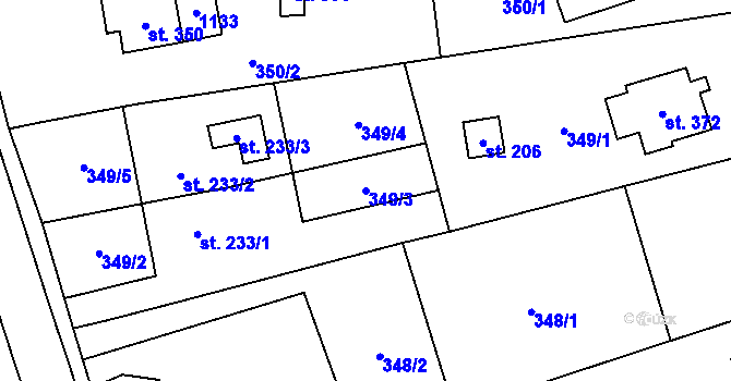 Parcela st. 349/3 v KÚ Přímětice, Katastrální mapa
