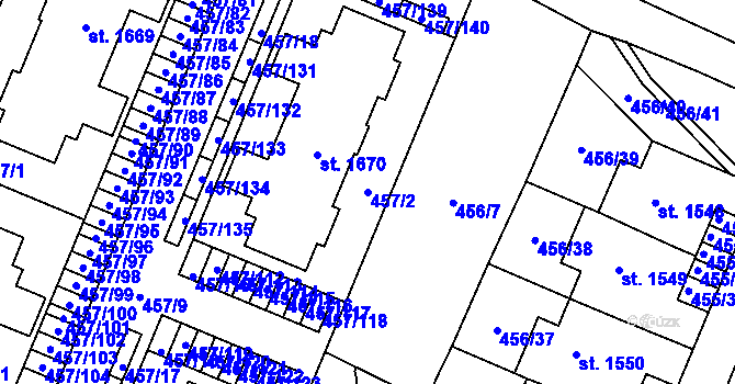 Parcela st. 457/2 v KÚ Přímětice, Katastrální mapa
