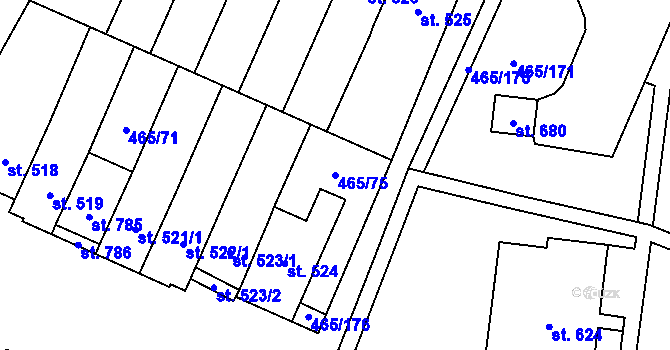Parcela st. 465/75 v KÚ Přímětice, Katastrální mapa