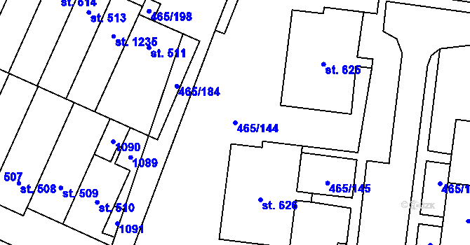 Parcela st. 465/144 v KÚ Přímětice, Katastrální mapa