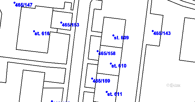 Parcela st. 465/158 v KÚ Přímětice, Katastrální mapa
