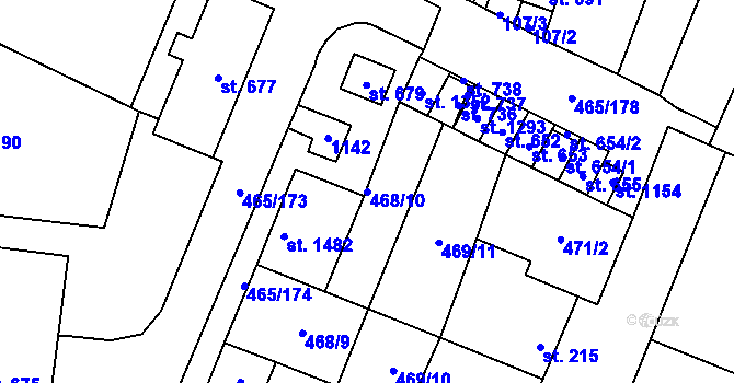 Parcela st. 468/10 v KÚ Přímětice, Katastrální mapa