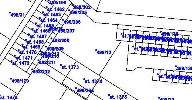 Parcela st. 498/12 v KÚ Přímětice, Katastrální mapa