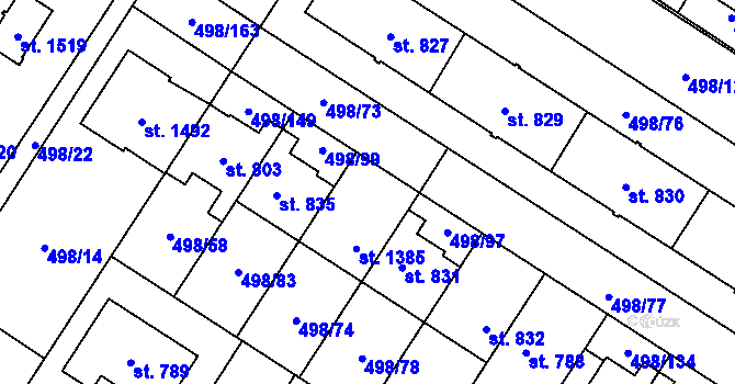 Parcela st. 498/75 v KÚ Přímětice, Katastrální mapa