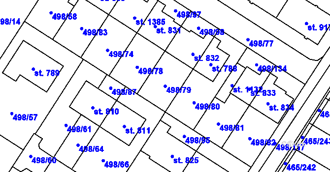 Parcela st. 498/79 v KÚ Přímětice, Katastrální mapa