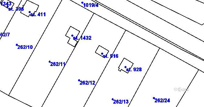 Parcela st. 916 v KÚ Přímětice, Katastrální mapa