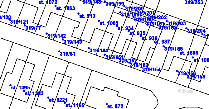 Parcela st. 319/151 v KÚ Přímětice, Katastrální mapa
