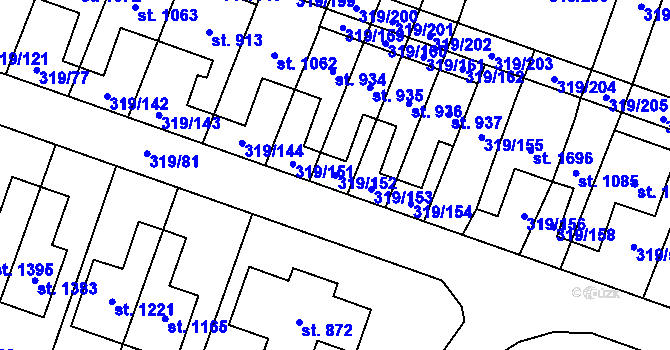 Parcela st. 319/152 v KÚ Přímětice, Katastrální mapa